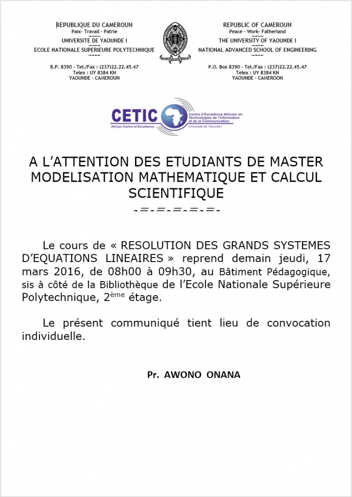 MASTER MODELISATION MATHS 17 mars 2016