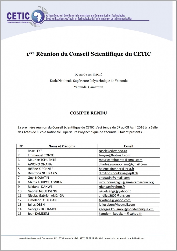 COMPTE RENDU de 1ere Réunion du Conseil Scientifique du CETIC
