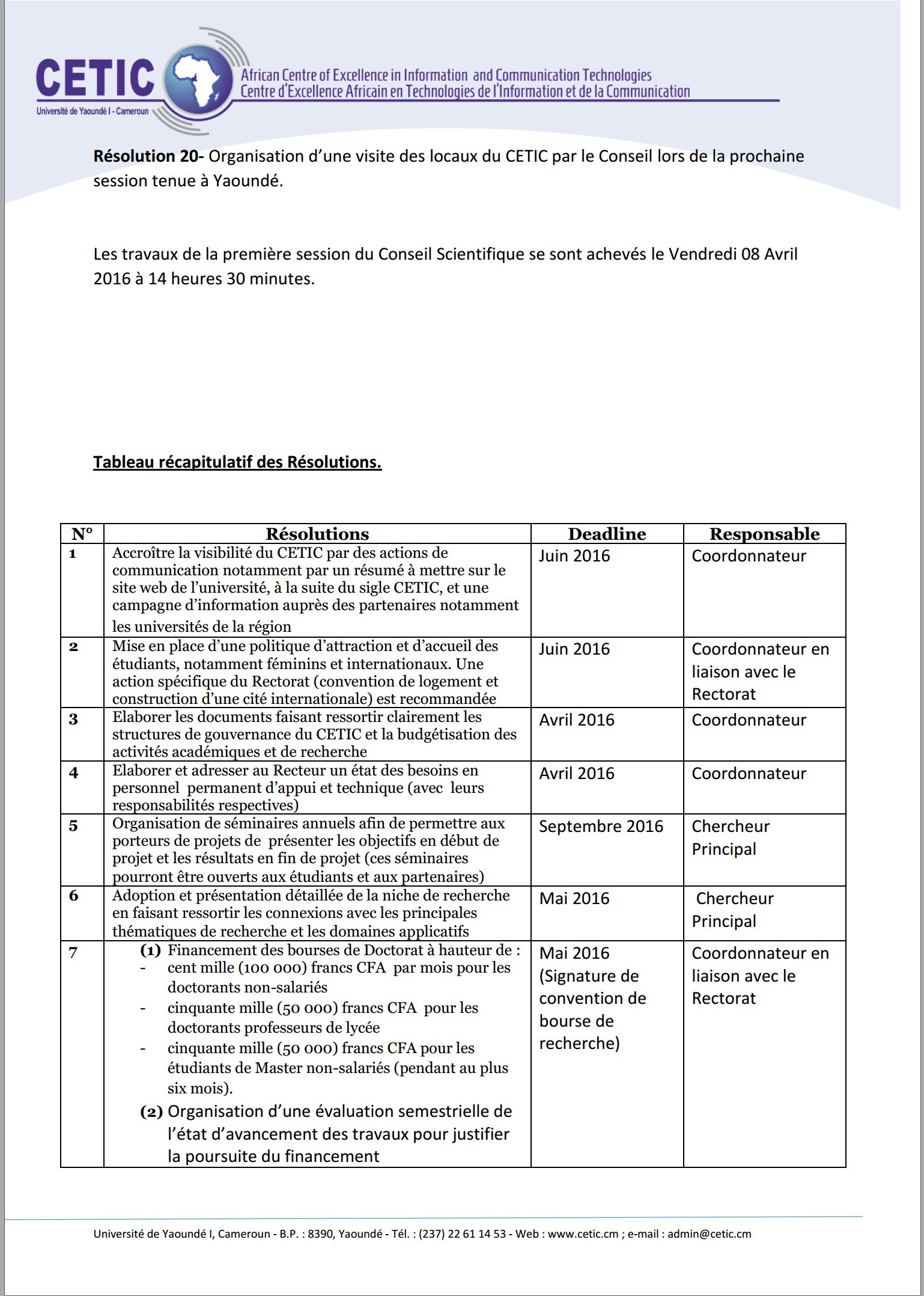 1ere Reunion du Conseil Scientifique du CETIC 15