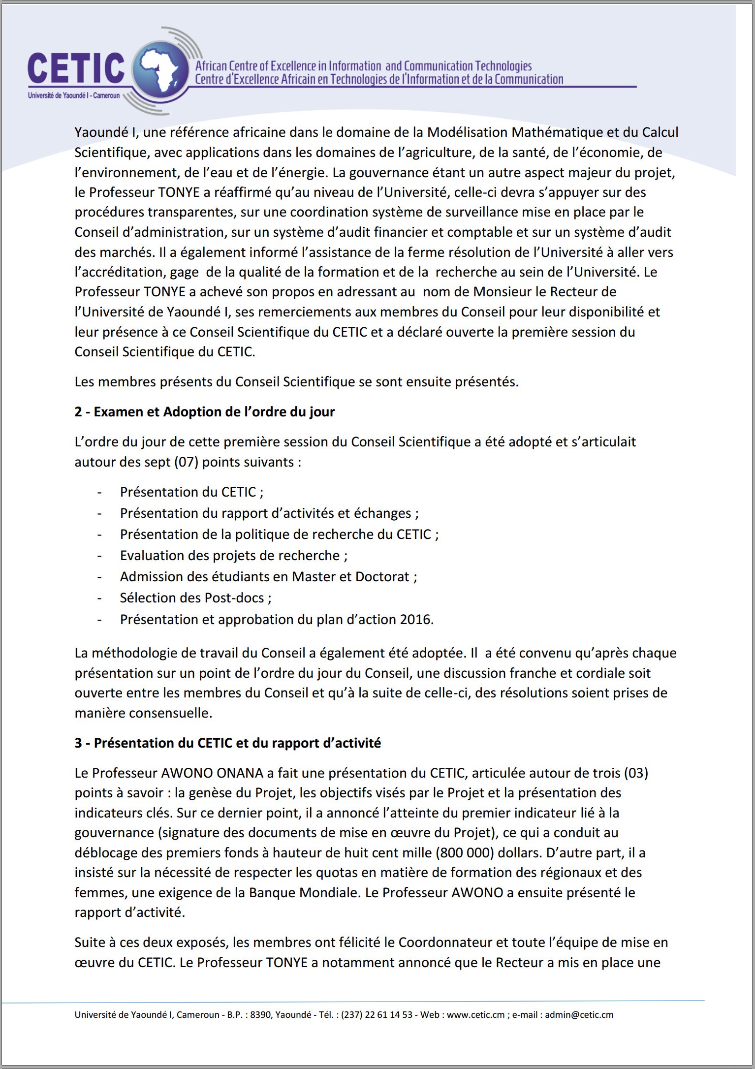 1ere Reunion du Conseil Scientifique du CETIC 3