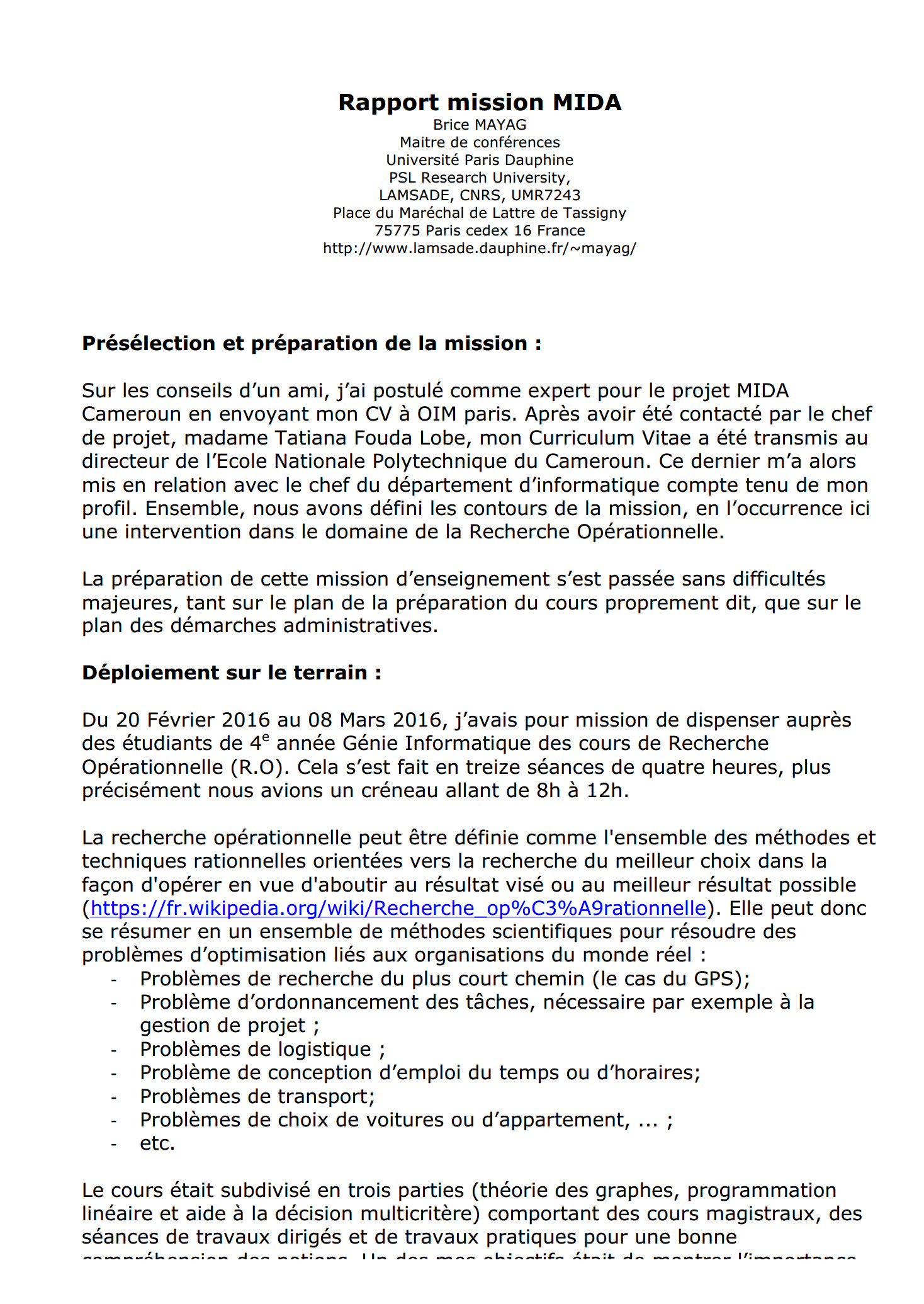 Rapport mission MIDA