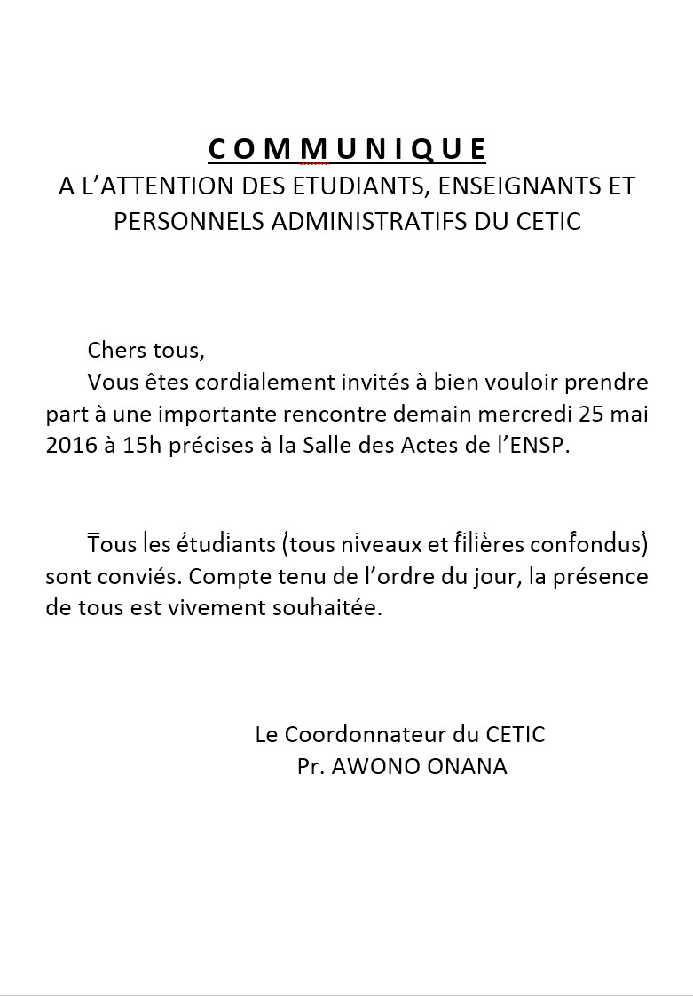 THE ATTENTION OF STUDENTS, TEACHERS AND ADMINISTRATIVE STAFF