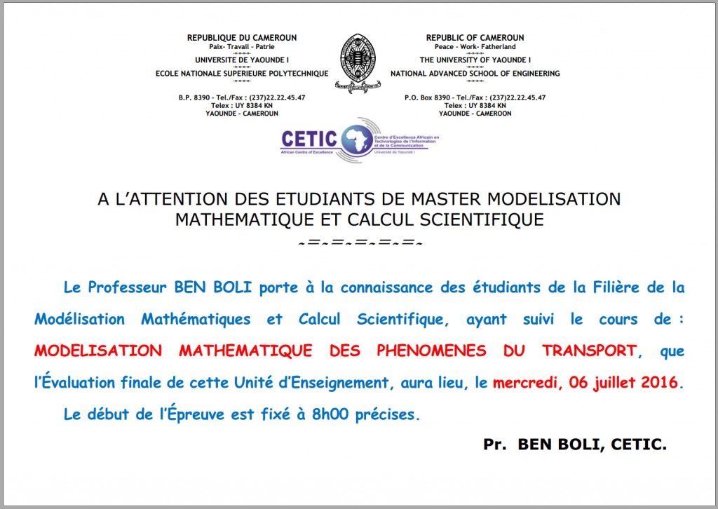 A L’ATTENTION DES ETUDIANTS DE MASTER MMCS