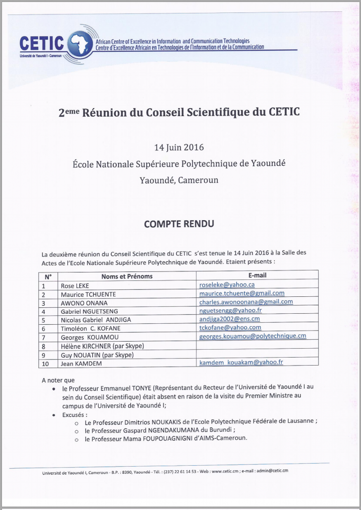Compte rendu du conseil scientifique N°2
