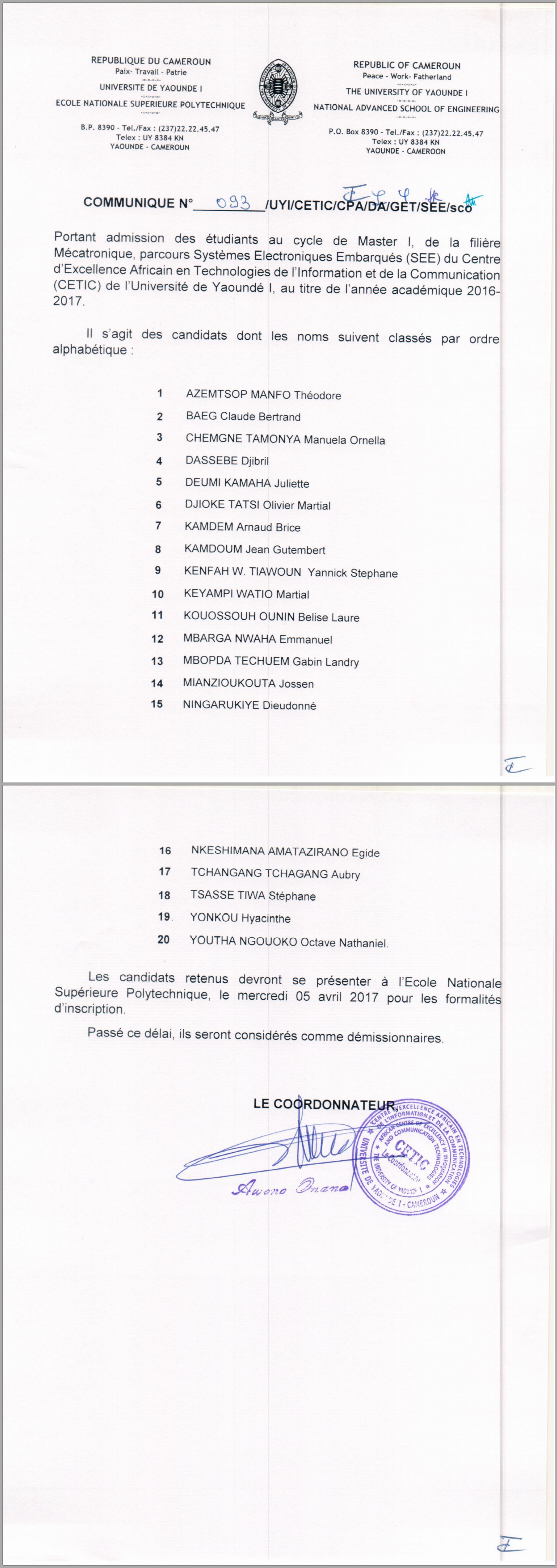 Master 1 Mechatronics (Embedded Eletcronic Systems).