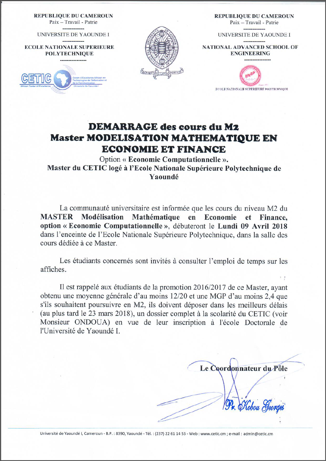 Note de Démarrage de cours Master 2 Economie Computationnelle