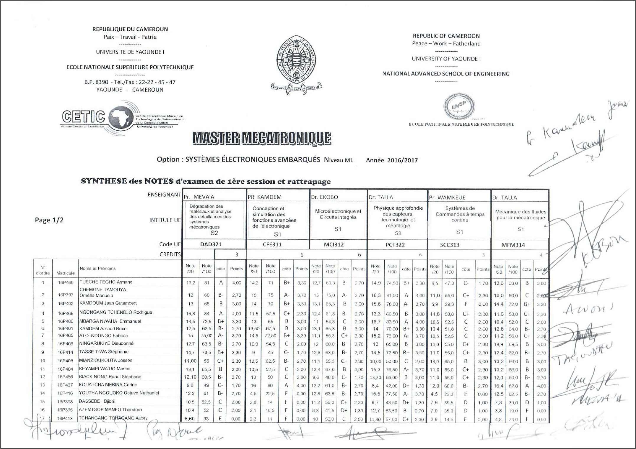 PV Master 1 En Mécatronique  Année Académique 2016/2017